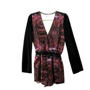 Paint It Red Romper Womens Small S Chiffon Sleeves Flowy Printed Boho Raspberry